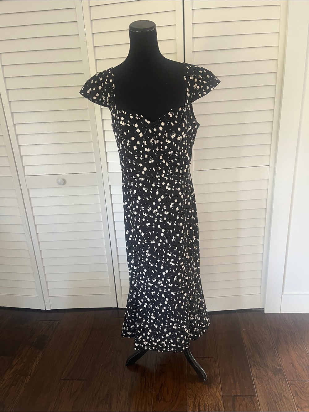 Maeve Black Midi Dress with White Floral Print.